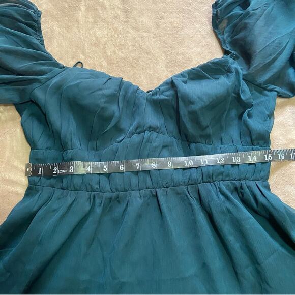 NWOT Lulus Vivacious Arrival Emerald Chiffon Balloon Sleeve Mini Dress - Picture 8 of 12